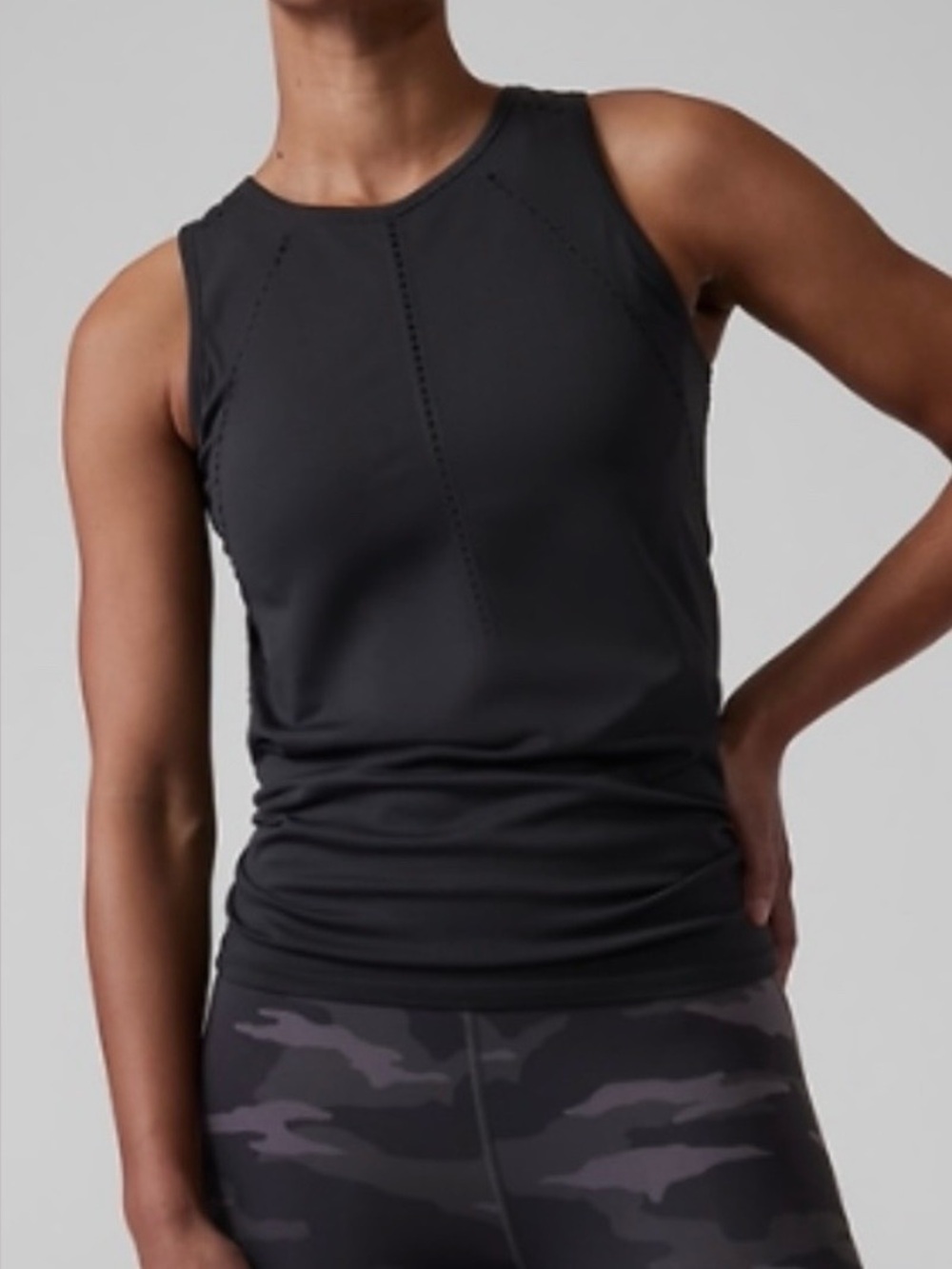 ATHLETA Black Foothill Seamless Split Back Active Gym Workout Tank Top Size S
